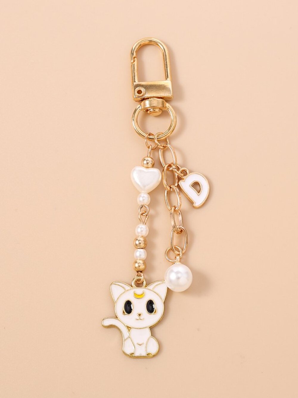 3/$18 NWT White Cat Keychain Pearl Heart Initial D Bag Charm